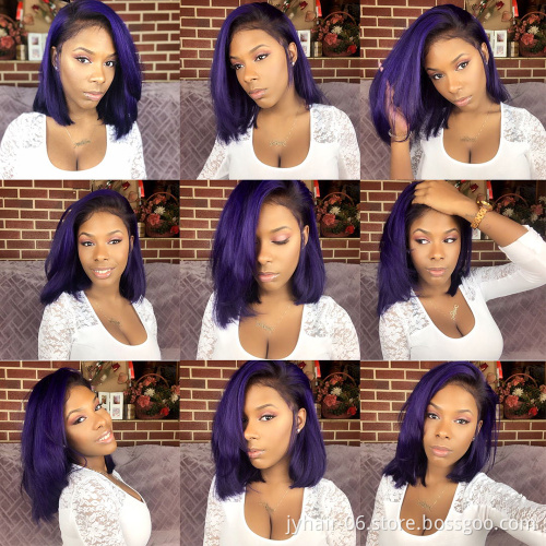 Wholesale Colored Bob Human Hair Wigs, Hd  Lace Front Wig, Red Orange Pink Purple Colorful  Human Hair For Black  Women